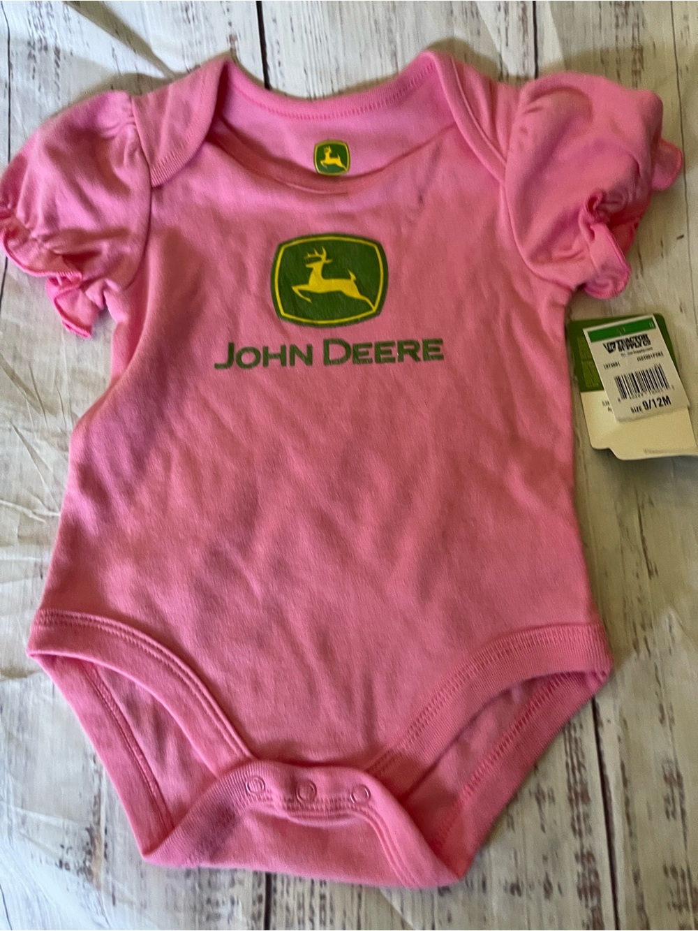 John Deere Pink Infant Bodysuit with Green & Yellow Logo